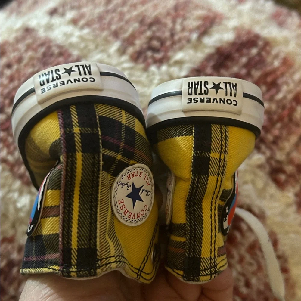 Converse Chuck Taylor Sneakers Plaid Yellow/World Peace Black Infant Size 6